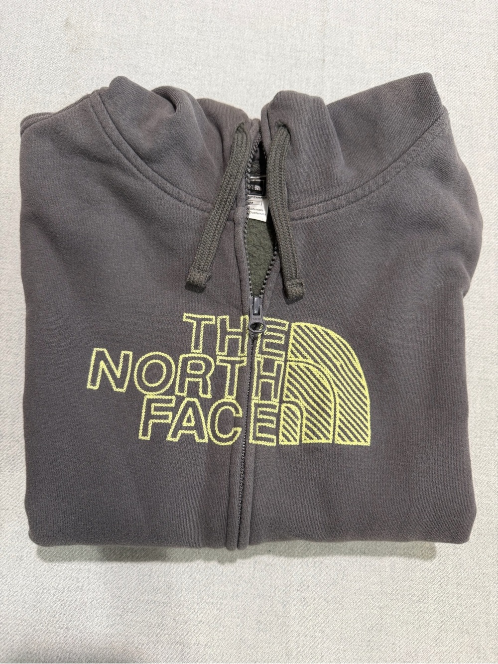 Vintage Women North Face Charcoal Zipped Hoodie w/Yellow Stitching WM